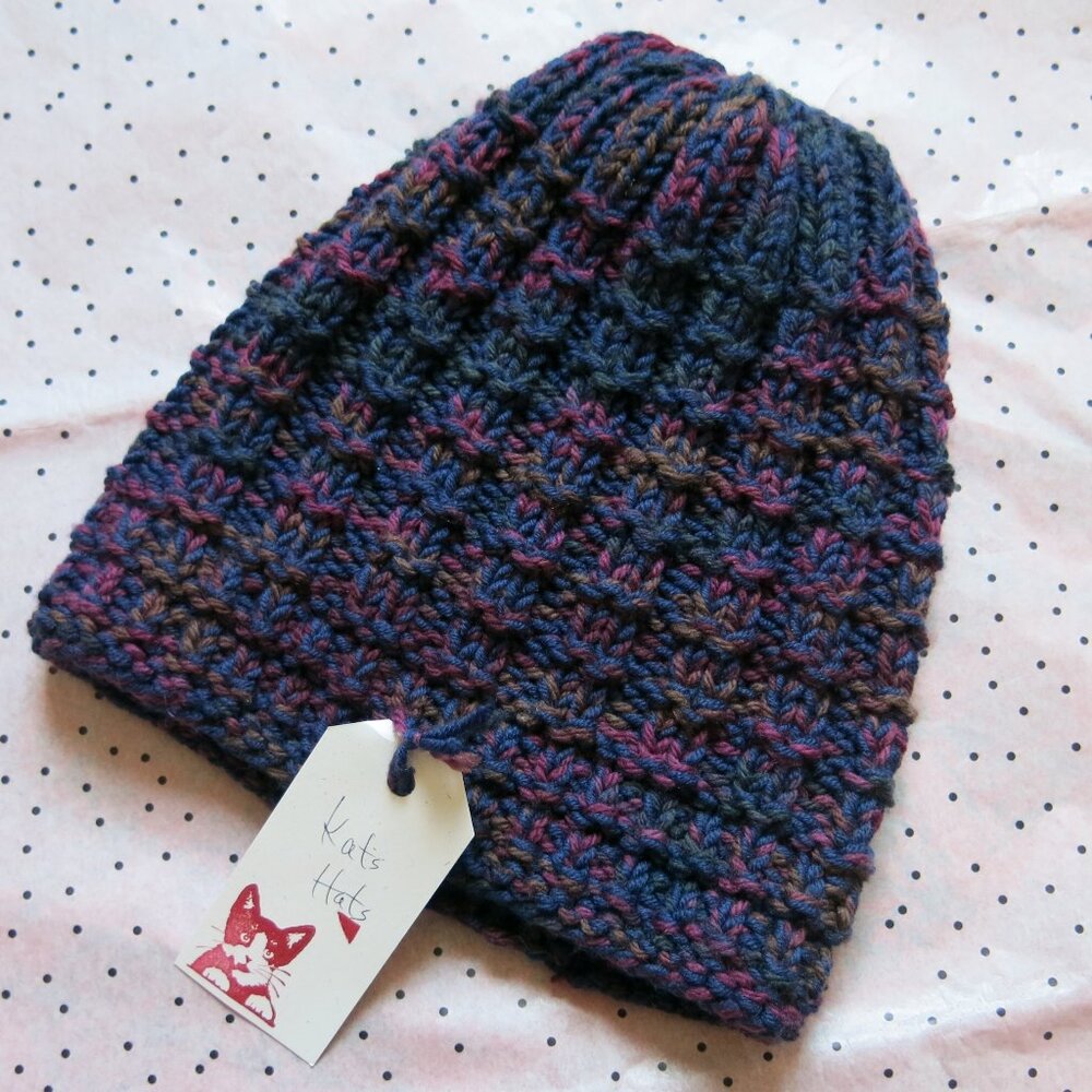 Hand Knitted Artistic Wool Blend Multicolor Blue Purple Unisex Hat